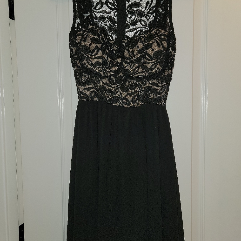 Black mini dress with black lace top